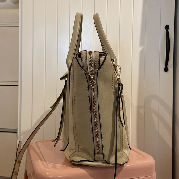 POUR LA VICTOIRE two tone 100% leather satchel with crossbody strap - Picture 4 of 16